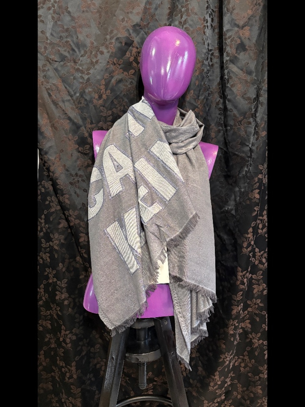 Calvin Klein Unisex Cutout Cotton Blend Scarf : Gray/Denim New Sample CK1160